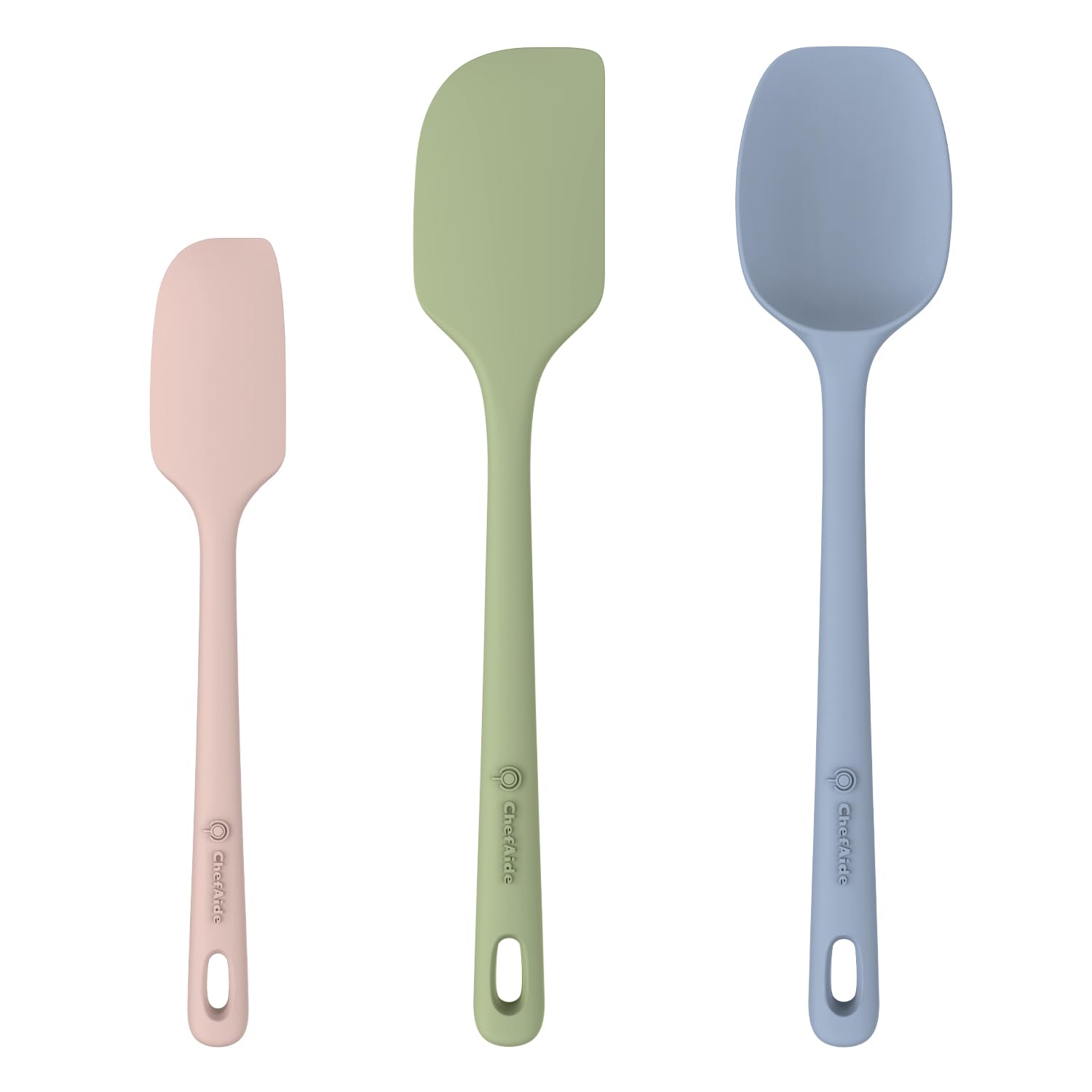 ChefAide 5 Pieces Silicone Spatula Set, Food Grade Rubber Spatula, Upgrade Strong Handle with Ergonomic Grip, Heat Resistant Up to 600°F for Nonstick Cookware, Cooking