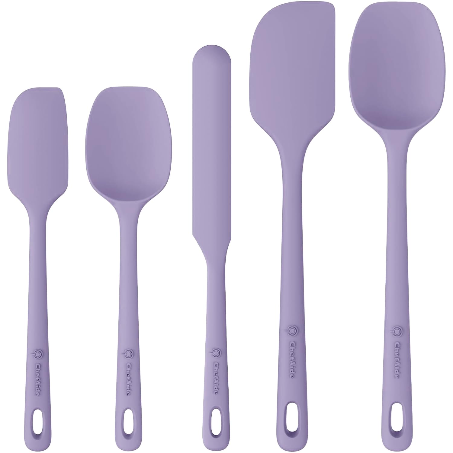 ChefAide 5 Pieces Silicone Spatula Set, Food Grade Rubber Spatula, Upgrade Strong Handle with Ergonomic Grip, Heat Resistant Up to 600°F for Nonstick Cookware, Cooking