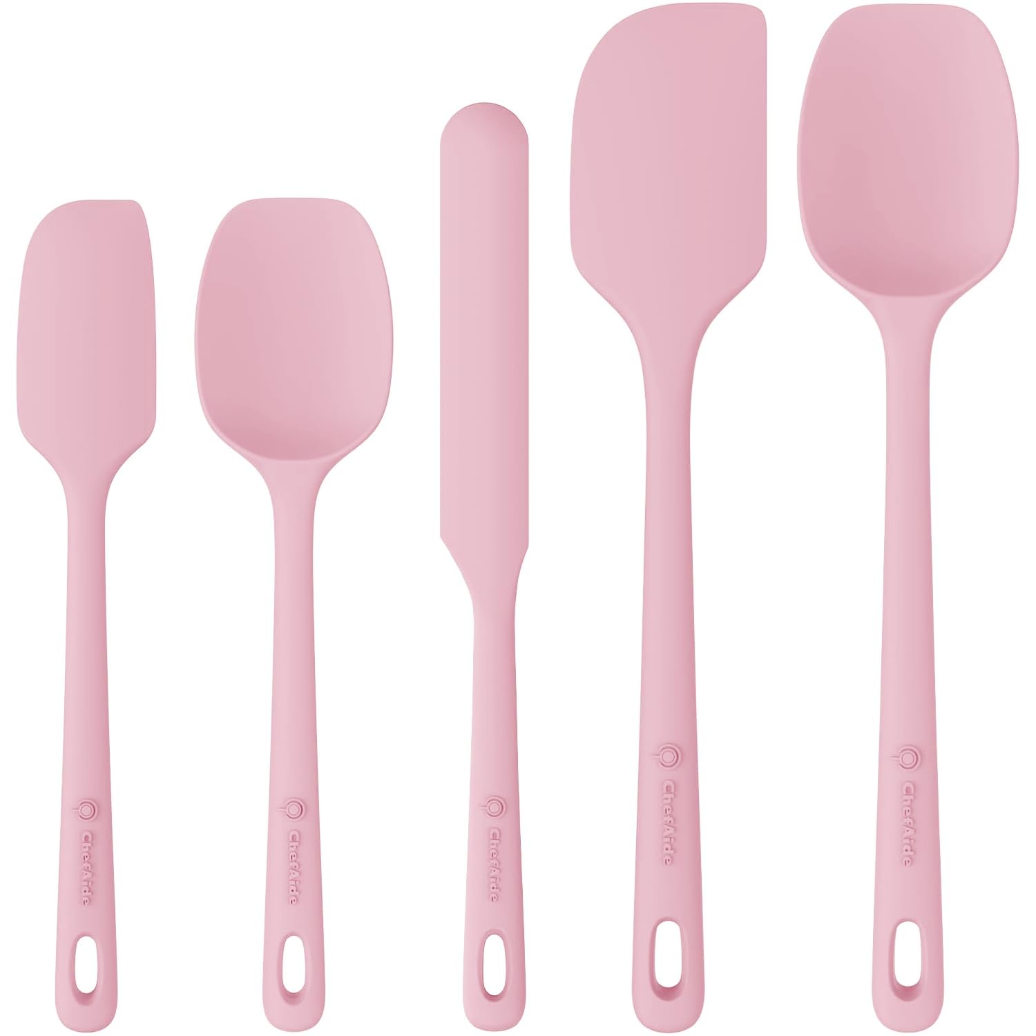 ChefAide 5 Pieces Silicone Spatula Set, Food Grade Rubber Spatula, Upgrade Strong Handle with Ergonomic Grip, Heat Resistant Up to 600°F for Nonstick Cookware, Cooking