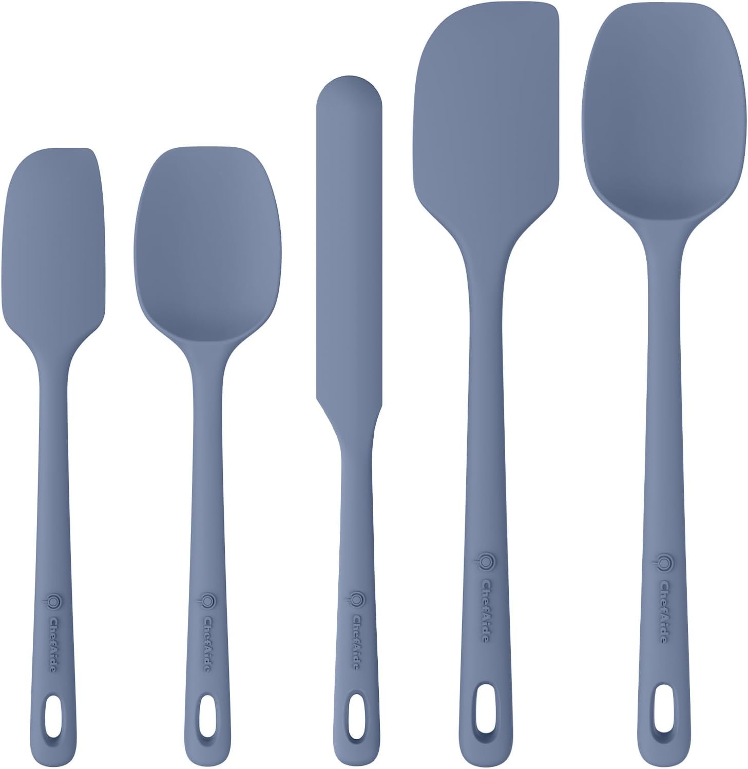 ChefAide 5 Pieces Silicone Spatula Set, Food Grade Rubber Spatula, Upgrade Strong Handle with Ergonomic Grip, Heat Resistant Up to 600°F for Nonstick Cookware, Cooking