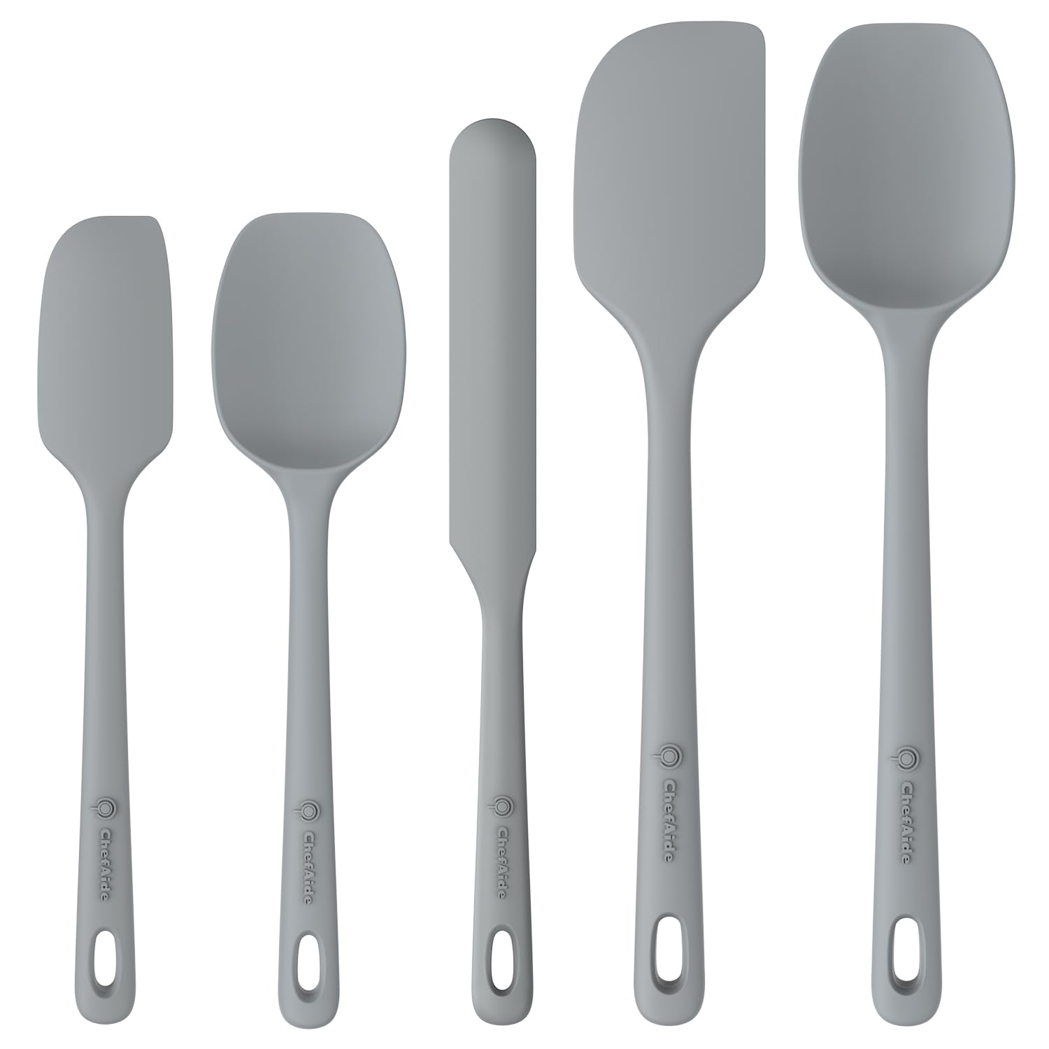 ChefAide 5 Pieces Silicone Spatula Set, Food Grade Rubber Spatula, Upgrade Strong Handle with Ergonomic Grip, Heat Resistant Up to 600°F for Nonstick Cookware, Cooking