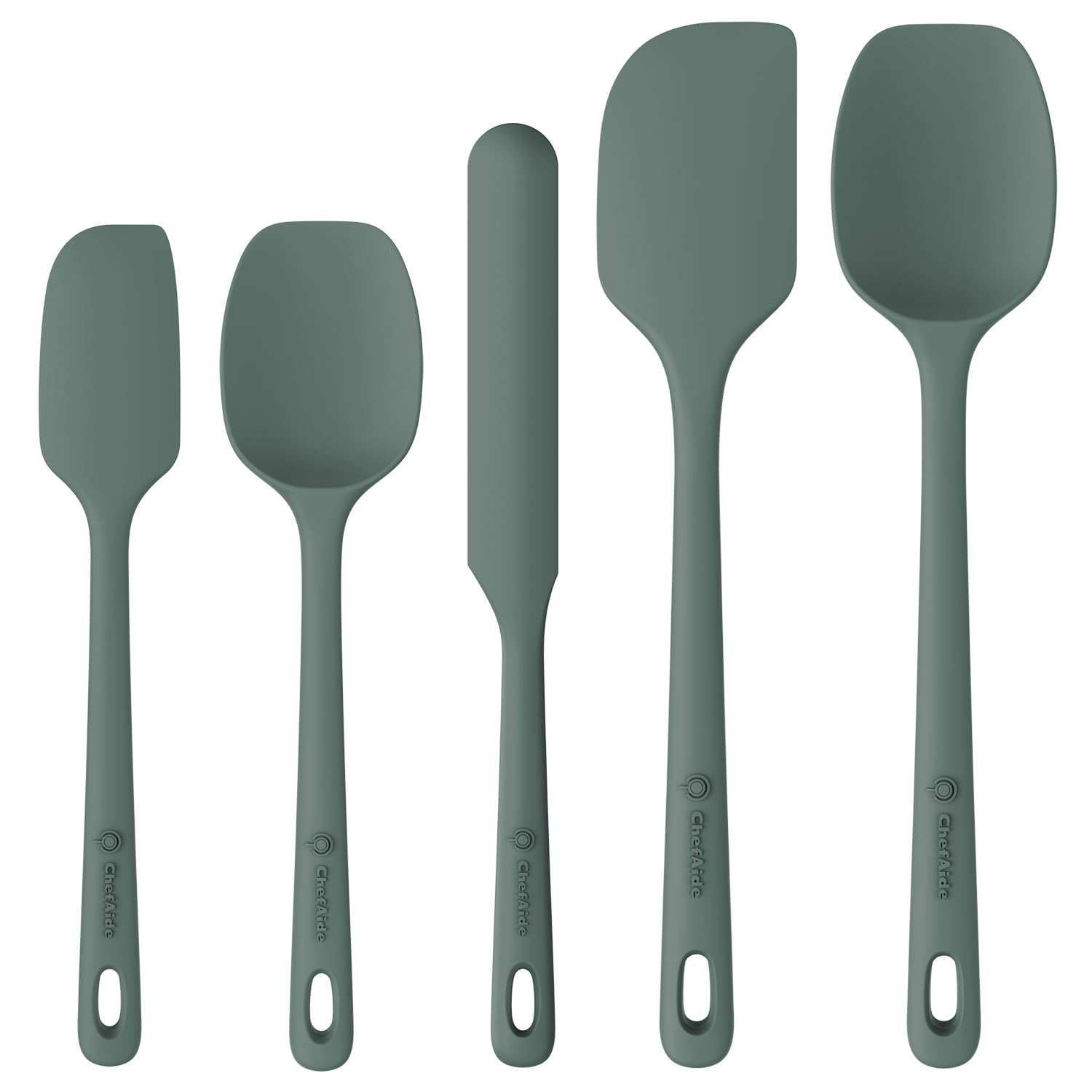 ChefAide 5 Pieces Silicone Spatula Set, Food Grade Rubber Spatula, Upgrade Strong Handle with Ergonomic Grip, Heat Resistant Up to 600°F for Nonstick Cookware, Cooking