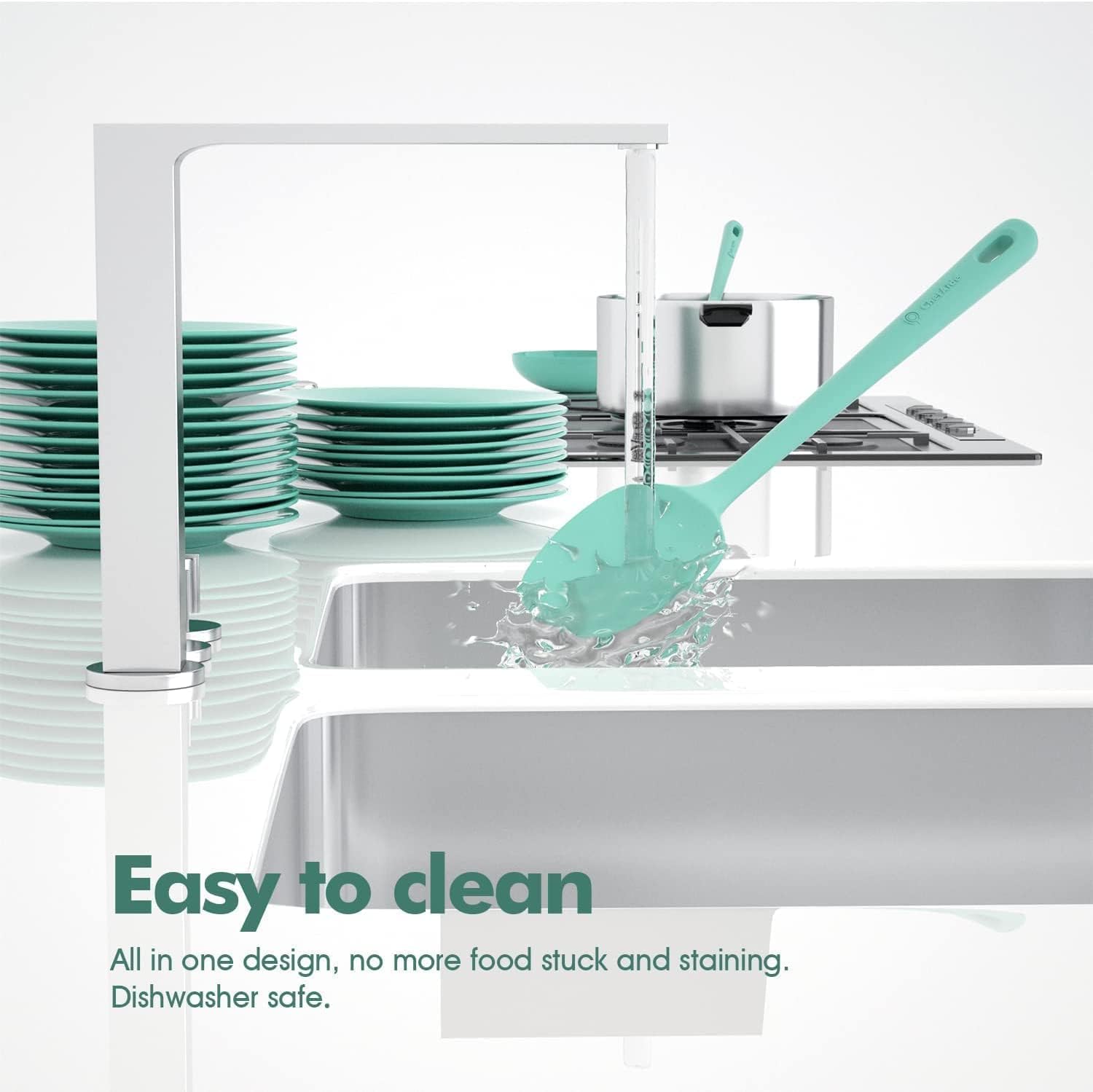 ChefAide 5 Pieces Silicone Spatula Set, Food Grade Rubber Spatula, Upgrade Strong Handle with Ergonomic Grip, Heat Resistant Up to 600°F for Nonstick Cookware, Cooking