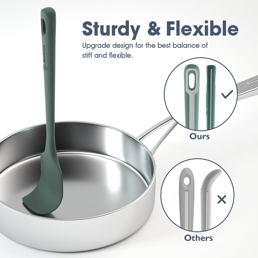 ChefAide 5 Pieces Silicone Spatula Set, Food Grade Rubber Spatula, Upgrade Strong Handle with Ergonomic Grip, Heat Resistant Up to 600°F for Nonstick Cookware, Cooking