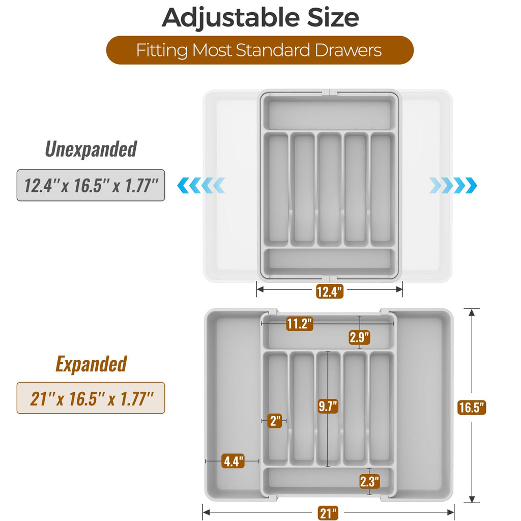 ukeetap Extra Large Expandable Silverware Organizer, BPA-Free Food-Safe Cutlery Flatware Organizer, Kitchen Utensil Drawer Organizer, Adjustable Silverware Holder for Spoons Forks Knives, Black