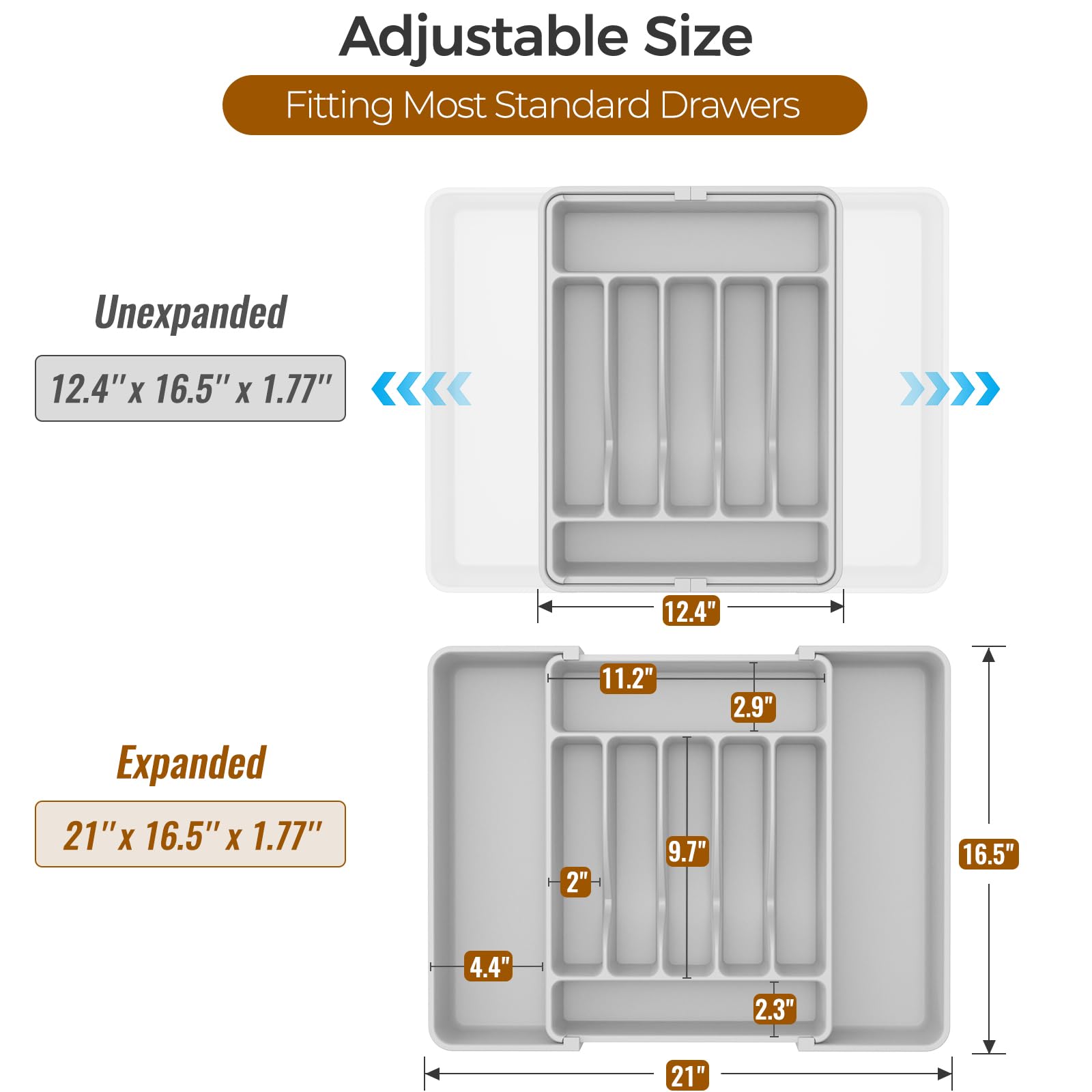 ukeetap Extra Large Expandable Silverware Organizer, BPA-Free Food-Safe Cutlery Flatware Organizer, Kitchen Utensil Drawer Organizer, Adjustable Silverware Holder for Spoons Forks Knives, Black