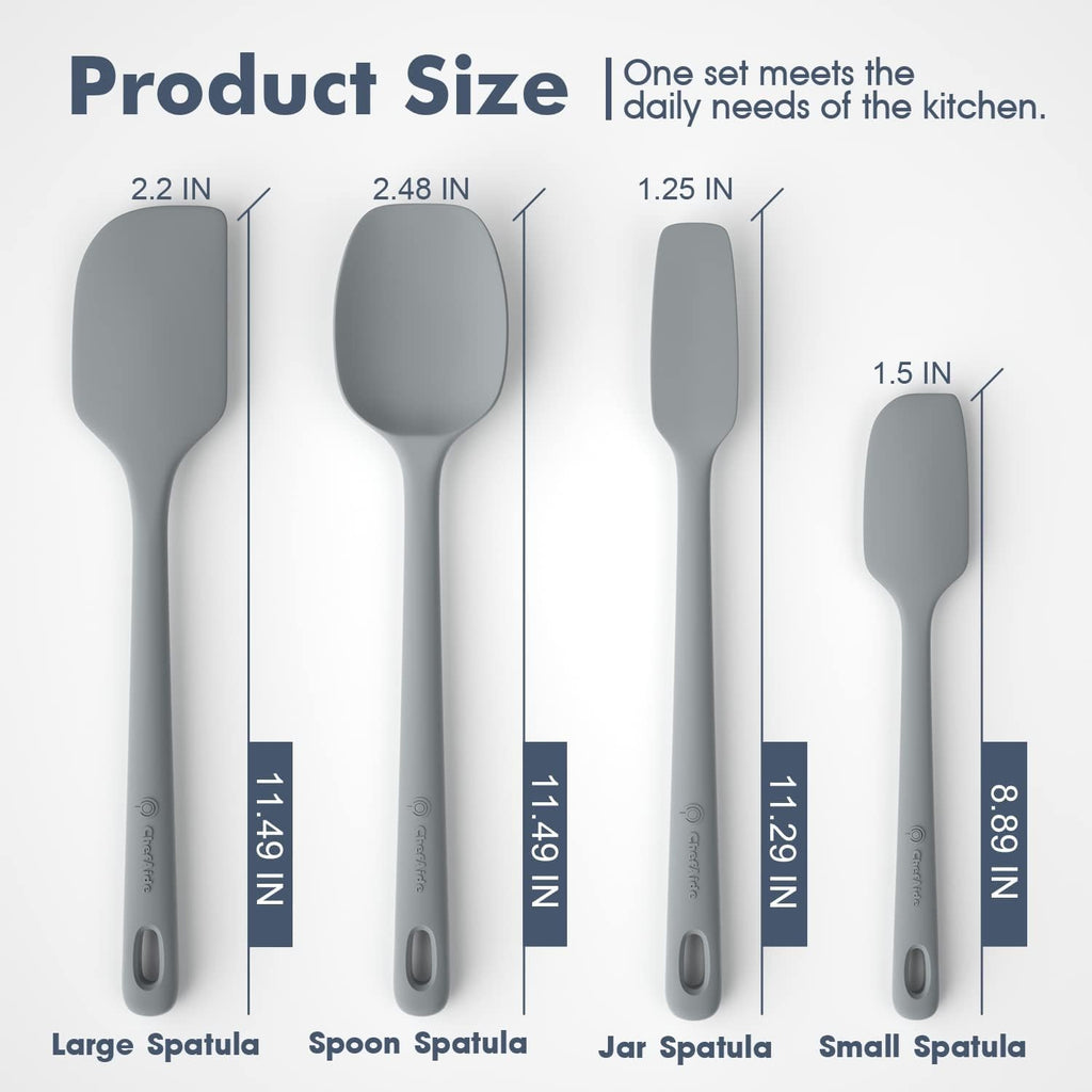 ChefAide 5 Pieces Silicone Spatula Set, Food Grade Rubber Spatula, Upgrade Strong Handle with Ergonomic Grip, Heat Resistant Up to 600°F for Nonstick Cookware, Cooking