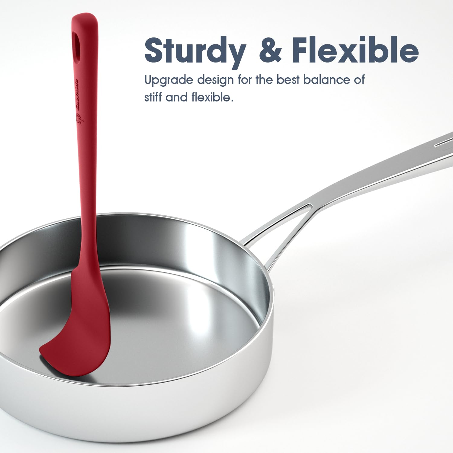 ChefAide 5 Pieces Silicone Spatula Set, Food Grade Rubber Spatula, Upgrade Strong Handle with Ergonomic Grip, Heat Resistant Up to 600°F for Nonstick Cookware, Cooking
