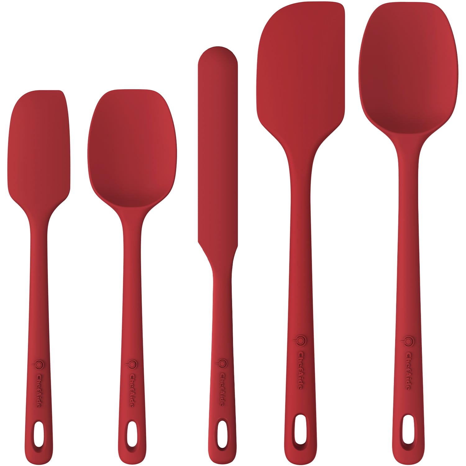 ChefAide 5 Pieces Silicone Spatula Set, Food Grade Rubber Spatula, Upgrade Strong Handle with Ergonomic Grip, Heat Resistant Up to 600°F for Nonstick Cookware, Cooking