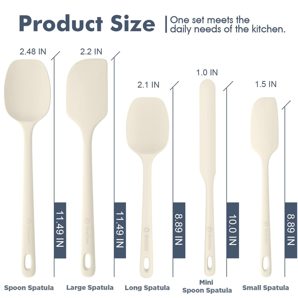 ChefAide 5 Pieces Silicone Spatula Set, Food Grade Rubber Spatula, Upgrade Strong Handle with Ergonomic Grip, Heat Resistant Up to 600°F for Nonstick Cookware, Cooking