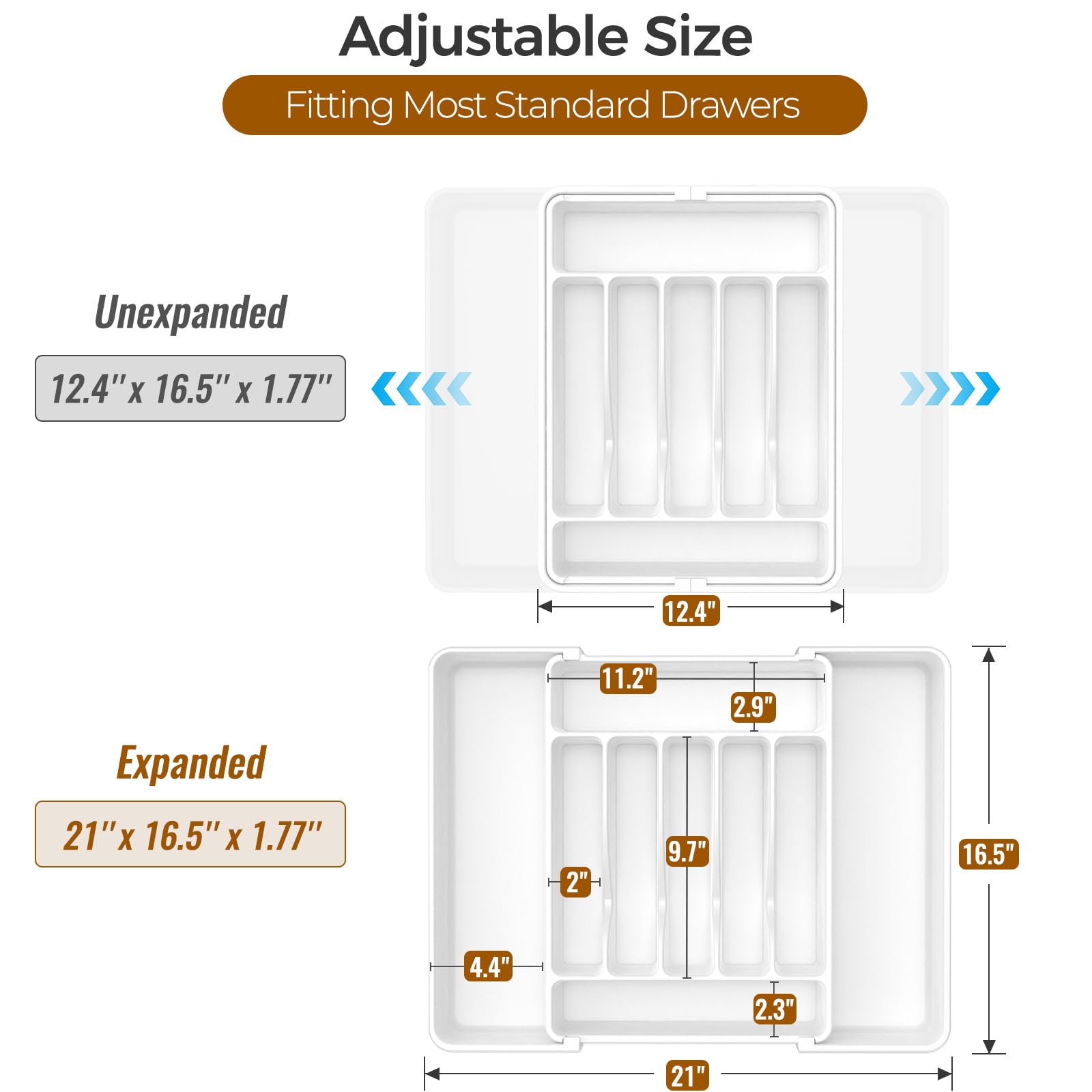 ukeetap Extra Large Expandable Silverware Organizer, BPA-Free Food-Safe Cutlery Flatware Organizer, Kitchen Utensil Drawer Organizer, Adjustable Silverware Holder for Spoons Forks Knives, Black