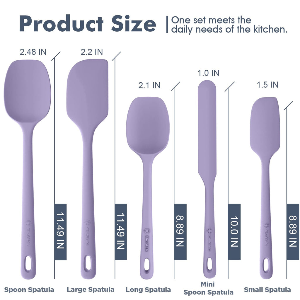 ChefAide 5 Pieces Silicone Spatula Set, Food Grade Rubber Spatula, Upgrade Strong Handle with Ergonomic Grip, Heat Resistant Up to 600°F for Nonstick Cookware, Cooking