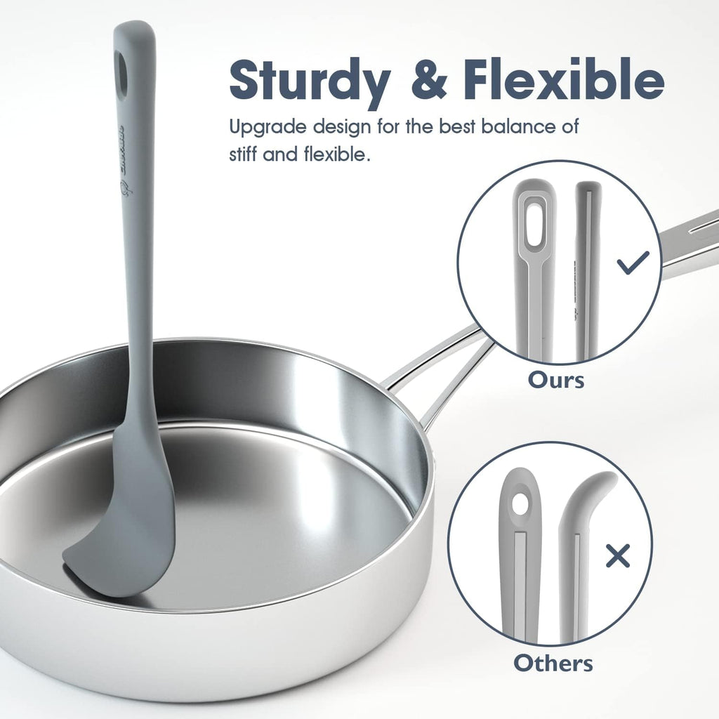 ChefAide 5 Pieces Silicone Spatula Set, Food Grade Rubber Spatula, Upgrade Strong Handle with Ergonomic Grip, Heat Resistant Up to 600°F for Nonstick Cookware, Cooking