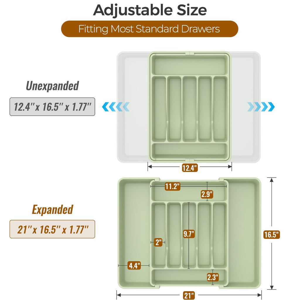 ukeetap Extra Large Expandable Silverware Organizer, BPA-Free Food-Safe Cutlery Flatware Organizer, Kitchen Utensil Drawer Organizer, Adjustable Silverware Holder for Spoons Forks Knives, Black