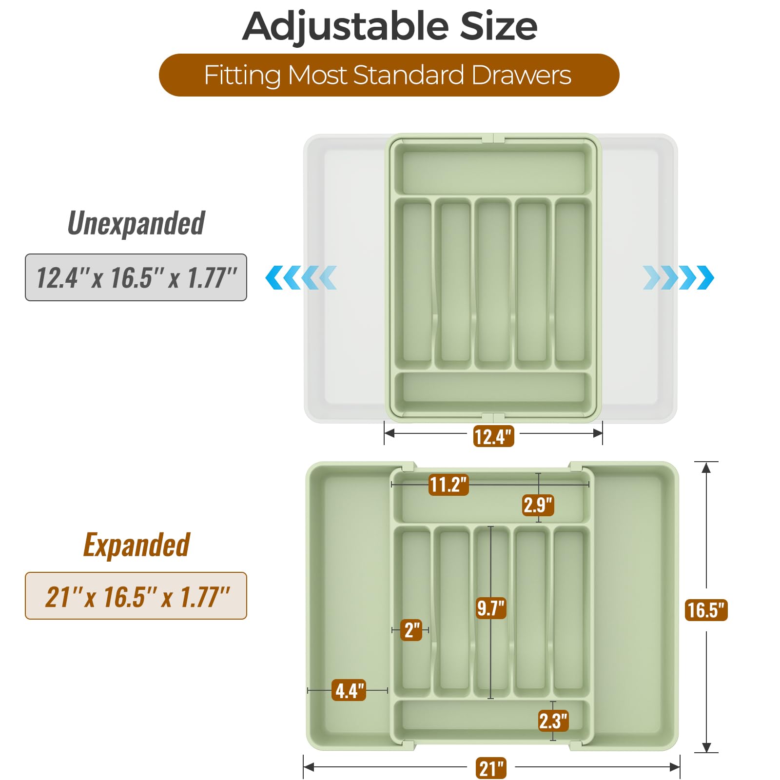 ukeetap Extra Large Expandable Silverware Organizer, BPA-Free Food-Safe Cutlery Flatware Organizer, Kitchen Utensil Drawer Organizer, Adjustable Silverware Holder for Spoons Forks Knives, Black