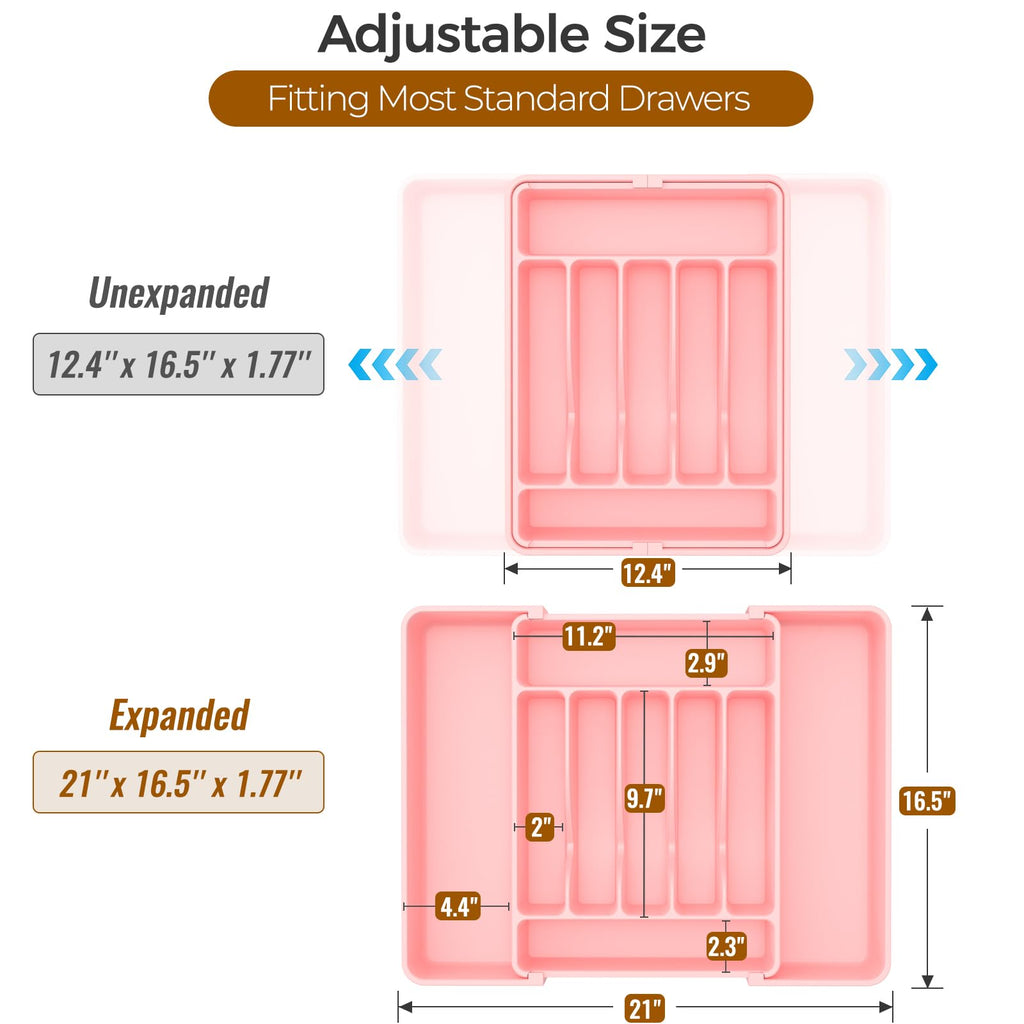 ukeetap Extra Large Expandable Silverware Organizer, BPA-Free Food-Safe Cutlery Flatware Organizer, Kitchen Utensil Drawer Organizer, Adjustable Silverware Holder for Spoons Forks Knives, Black