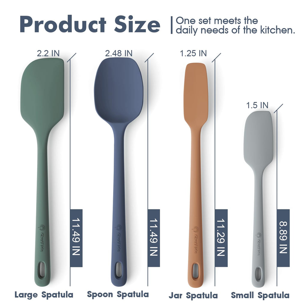 ChefAide 5 Pieces Silicone Spatula Set, Food Grade Rubber Spatula, Upgrade Strong Handle with Ergonomic Grip, Heat Resistant Up to 600°F for Nonstick Cookware, Cooking