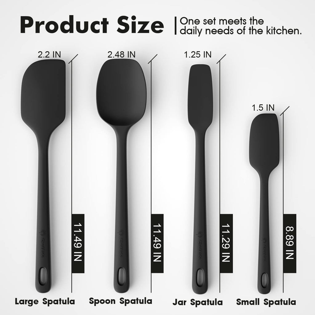 ChefAide 5 Pieces Silicone Spatula Set, Food Grade Rubber Spatula, Upgrade Strong Handle with Ergonomic Grip, Heat Resistant Up to 600°F for Nonstick Cookware, Cooking