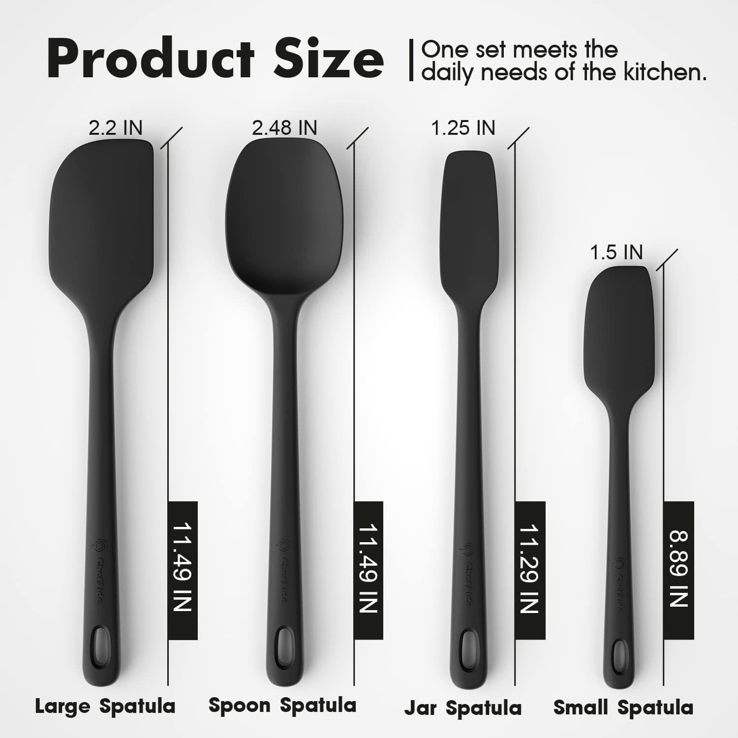 ChefAide 5 Pieces Silicone Spatula Set, Food Grade Rubber Spatula, Upgrade Strong Handle with Ergonomic Grip, Heat Resistant Up to 600°F for Nonstick Cookware, Cooking