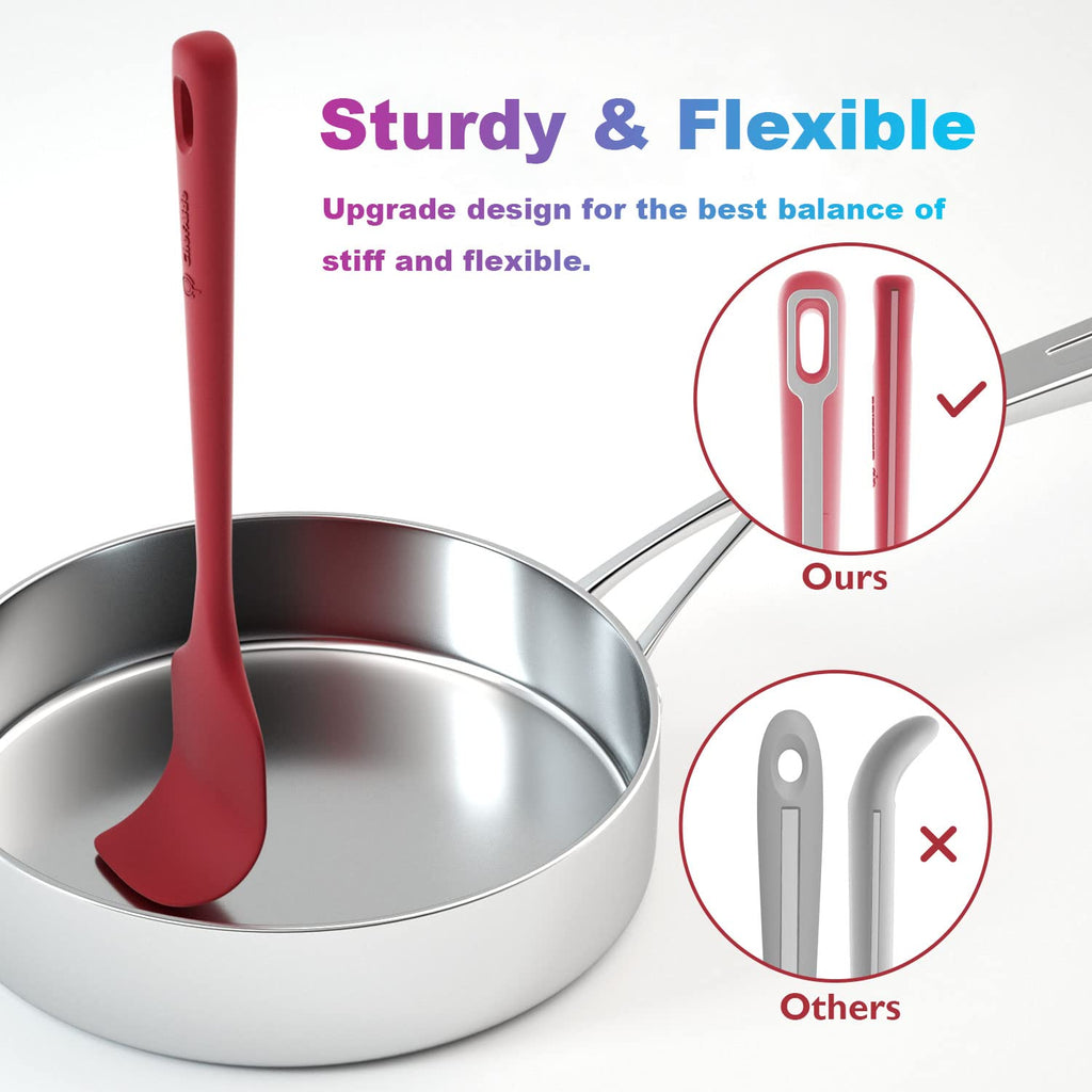 ChefAide 5 Pieces Silicone Spatula Set, Food Grade Rubber Spatula, Upgrade Strong Handle with Ergonomic Grip, Heat Resistant Up to 600°F for Nonstick Cookware, Cooking