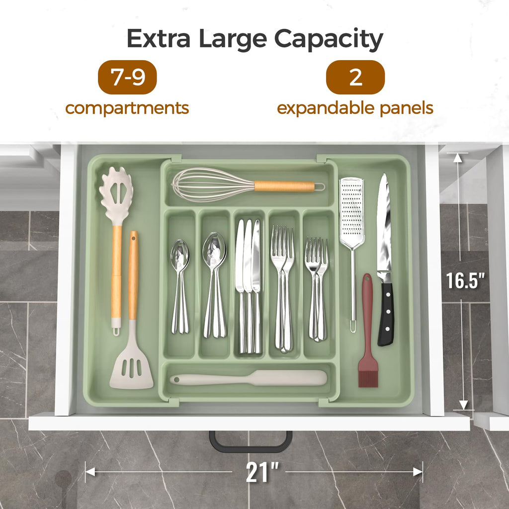 ukeetap Extra Large Expandable Silverware Organizer, BPA-Free Food-Safe Cutlery Flatware Organizer, Kitchen Utensil Drawer Organizer, Adjustable Silverware Holder for Spoons Forks Knives, Black