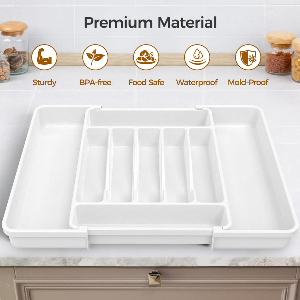 ukeetap Extra Large Expandable Silverware Organizer, BPA-Free Food-Safe Cutlery Flatware Organizer, Kitchen Utensil Drawer Organizer, Adjustable Silverware Holder for Spoons Forks Knives, Black