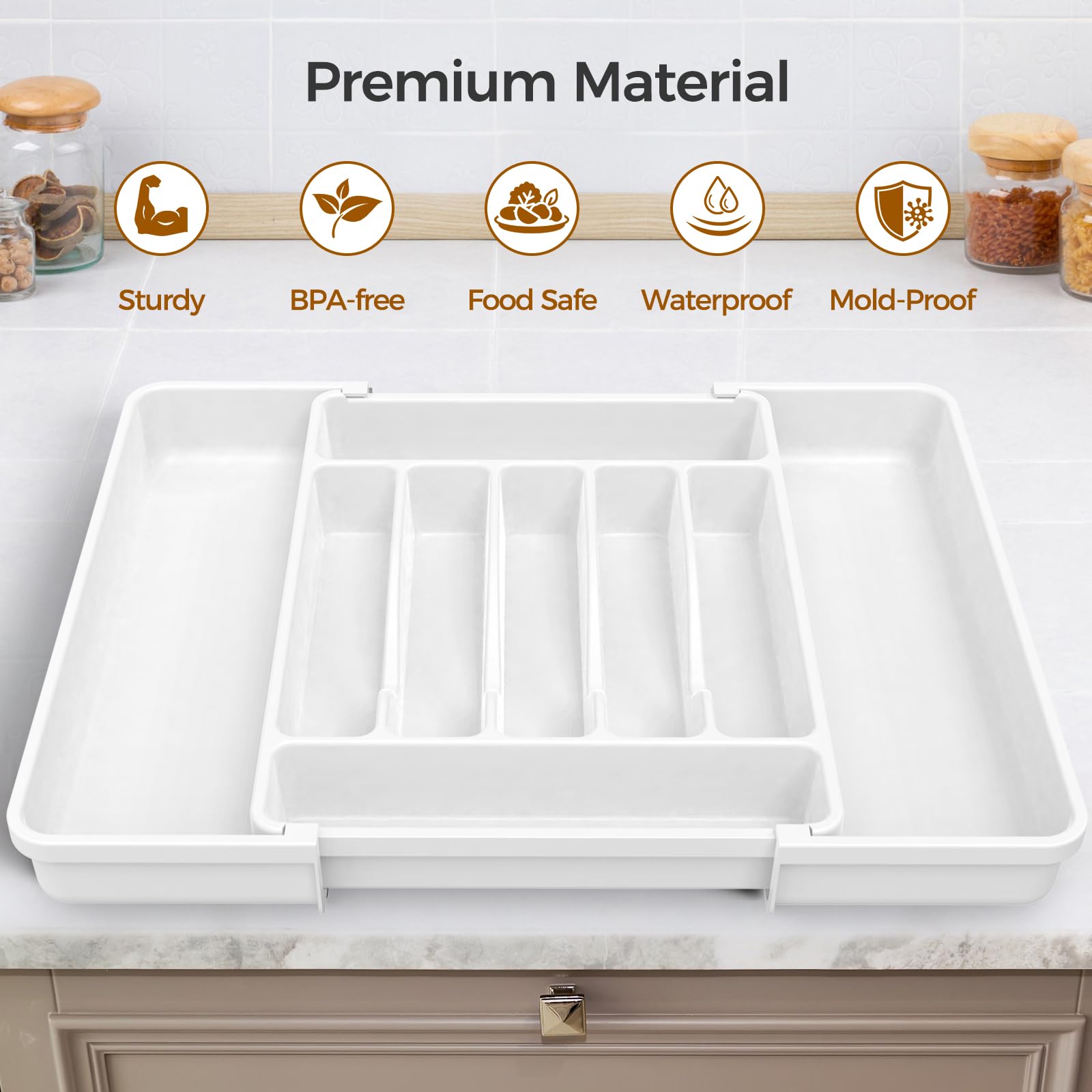 ukeetap Extra Large Expandable Silverware Organizer, BPA-Free Food-Safe Cutlery Flatware Organizer, Kitchen Utensil Drawer Organizer, Adjustable Silverware Holder for Spoons Forks Knives, Black