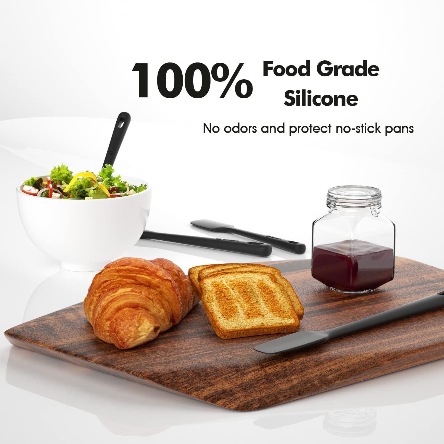 ChefAide 5 Pieces Silicone Spatula Set, Food Grade Rubber Spatula, Upgrade Strong Handle with Ergonomic Grip, Heat Resistant Up to 600°F for Nonstick Cookware, Cooking