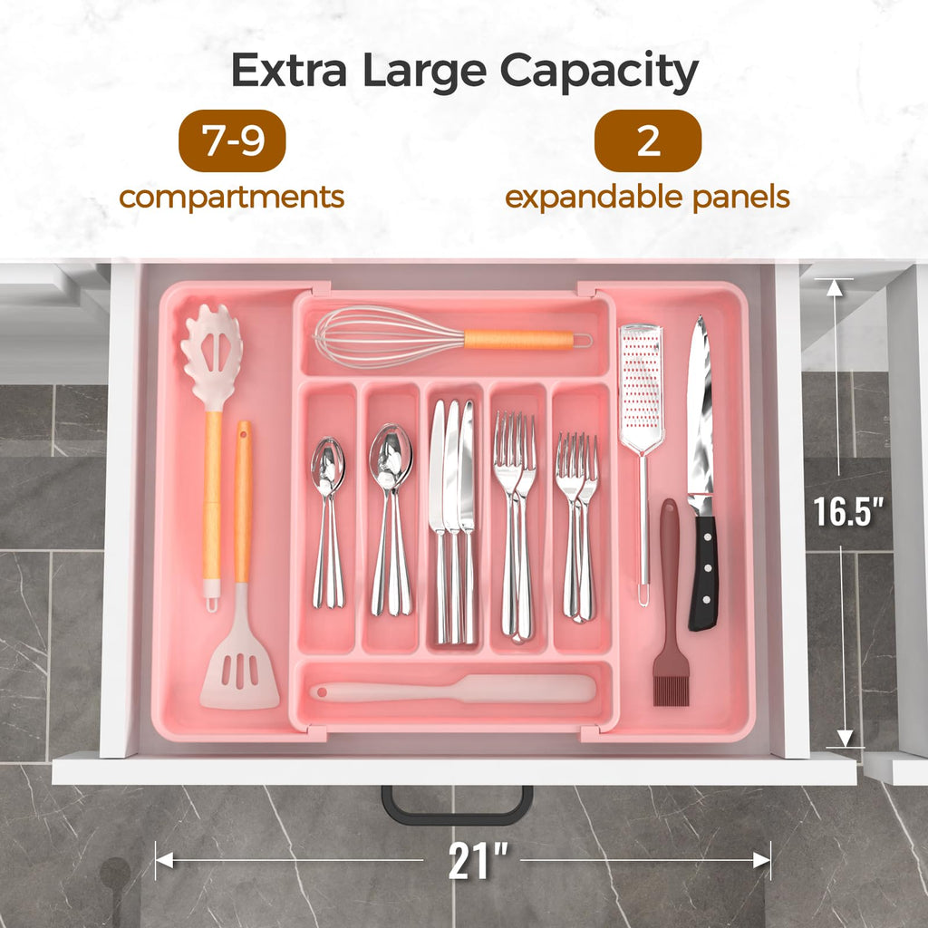 ukeetap Extra Large Expandable Silverware Organizer, BPA-Free Food-Safe Cutlery Flatware Organizer, Kitchen Utensil Drawer Organizer, Adjustable Silverware Holder for Spoons Forks Knives, Black