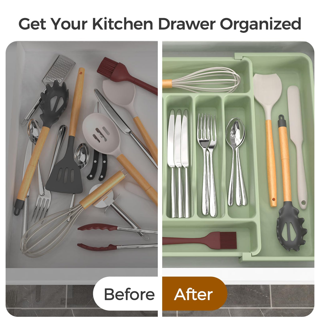 ukeetap Extra Large Expandable Silverware Organizer, BPA-Free Food-Safe Cutlery Flatware Organizer, Kitchen Utensil Drawer Organizer, Adjustable Silverware Holder for Spoons Forks Knives, Black