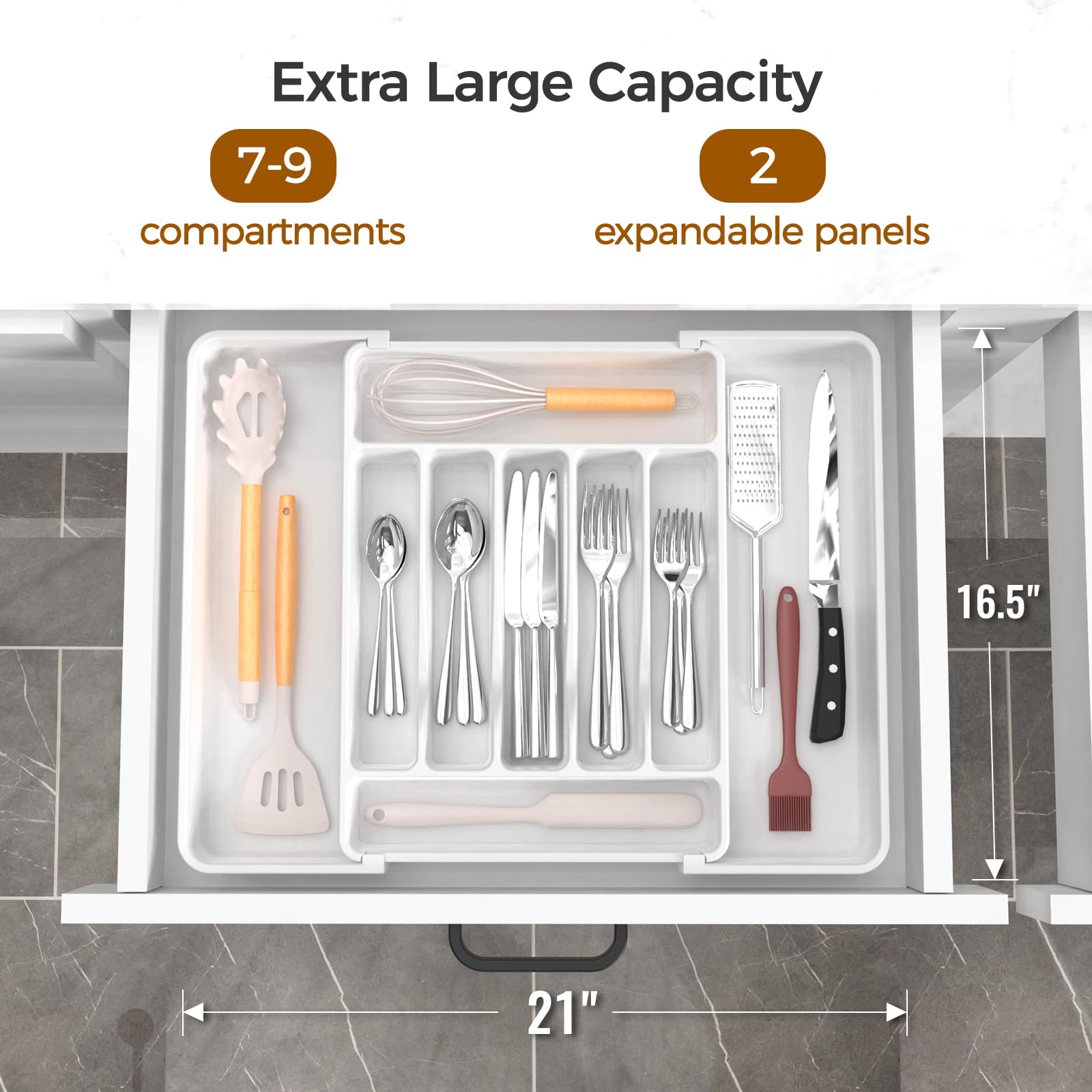 ukeetap Extra Large Expandable Silverware Organizer, BPA-Free Food-Safe Cutlery Flatware Organizer, Kitchen Utensil Drawer Organizer, Adjustable Silverware Holder for Spoons Forks Knives, Black
