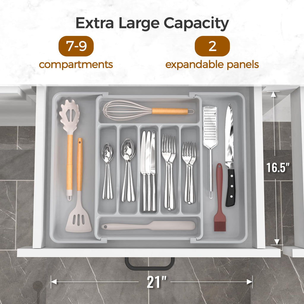 ukeetap Extra Large Expandable Silverware Organizer, BPA-Free Food-Safe Cutlery Flatware Organizer, Kitchen Utensil Drawer Organizer, Adjustable Silverware Holder for Spoons Forks Knives, Black
