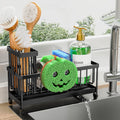 Cisily Sponge Holder for Kitchen Sink, Sink Caddy Organizer with High Brush Holder, Kitchen Countertop Organizers and Storage Essentials, Rustproof 304 Stainless Steel (Black, 9.25″)