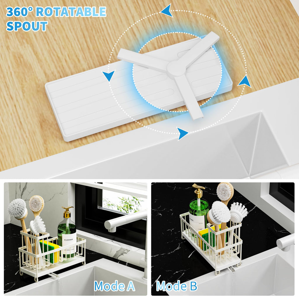 Cisily Sponge Holder for Kitchen Sink, Sink Caddy Organizer with High Brush Holder, Kitchen Countertop Organizers and Storage Essentials, Rustproof 304 Stainless Steel (Black, 9.25″)