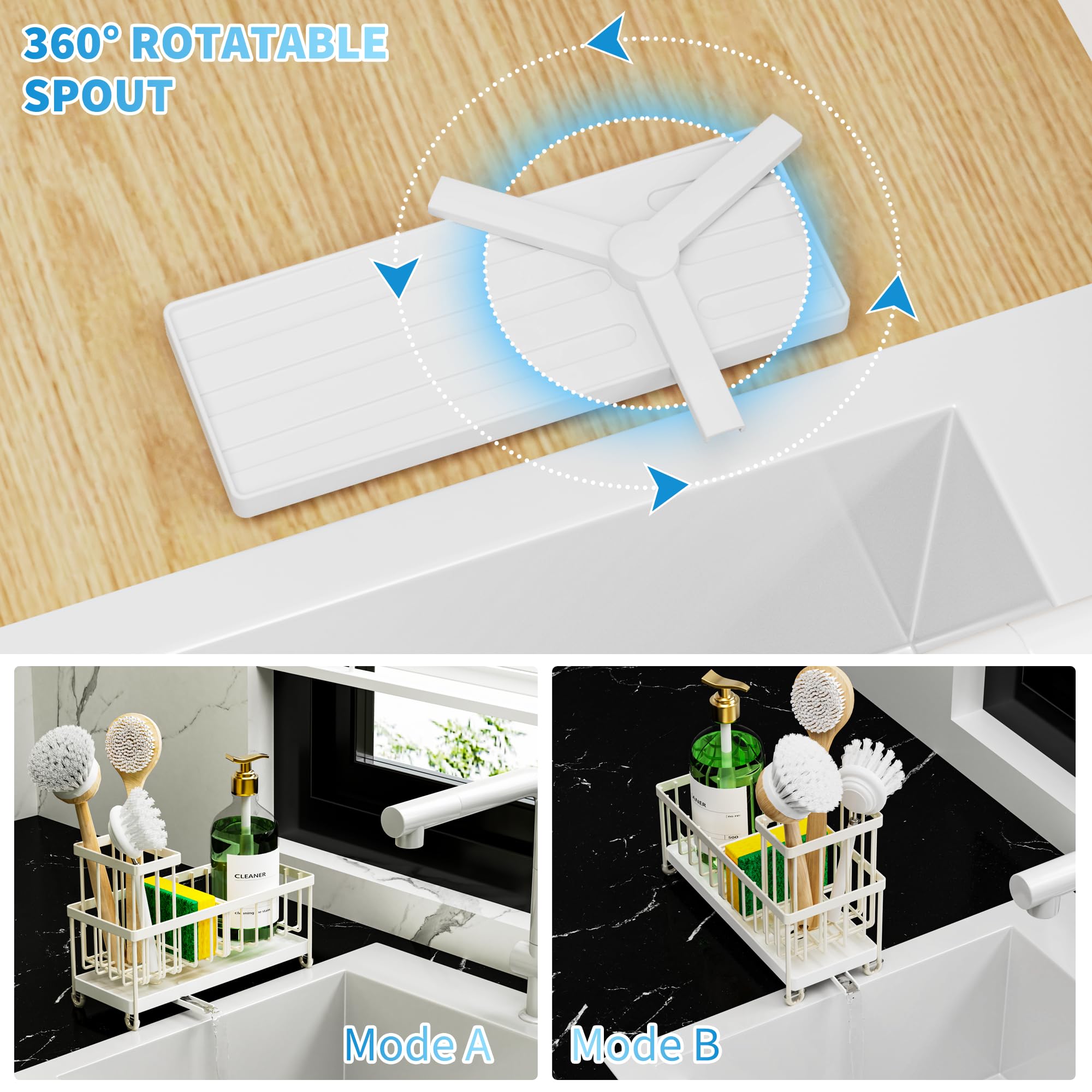 Cisily Sponge Holder for Kitchen Sink, Sink Caddy Organizer with High Brush Holder, Kitchen Countertop Organizers and Storage Essentials, Rustproof 304 Stainless Steel (Black, 9.25″)