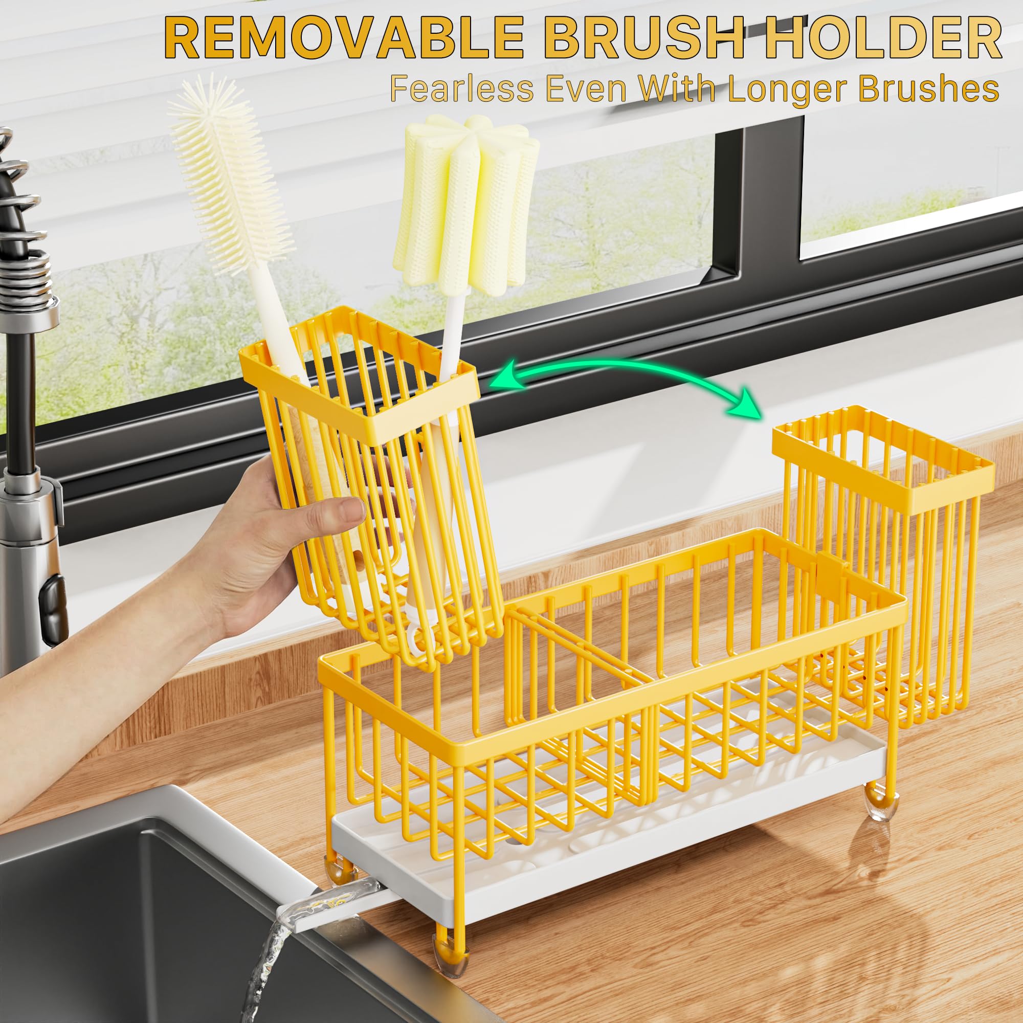 Cisily Sponge Holder for Kitchen Sink, Sink Caddy Organizer with High Brush Holder, Kitchen Countertop Organizers and Storage Essentials, Rustproof 304 Stainless Steel (Black, 9.25″)