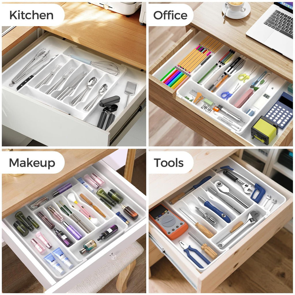 ukeetap Extra Large Expandable Silverware Organizer, BPA-Free Food-Safe Cutlery Flatware Organizer, Kitchen Utensil Drawer Organizer, Adjustable Silverware Holder for Spoons Forks Knives, Black